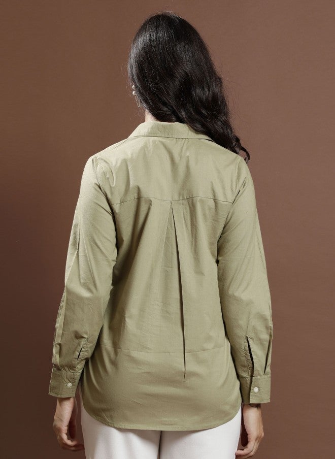 Athena Olive Embellished Shirt for Women - Image 5