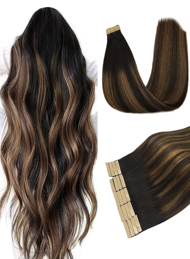 DOORES Human Hair Extensions Tape in Balayage Natural Black to Chestnut Brown 14 Inch 50g 20pcs Remy Hair Extensions Seamless Skin Weft Real Tape in Hair Extensions - Image 1