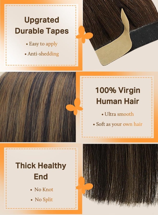 DOORES Human Hair Extensions Tape in Balayage Natural Black to Chestnut Brown 14 Inch 50g 20pcs Remy Hair Extensions Seamless Skin Weft Real Tape in Hair Extensions - Image 3