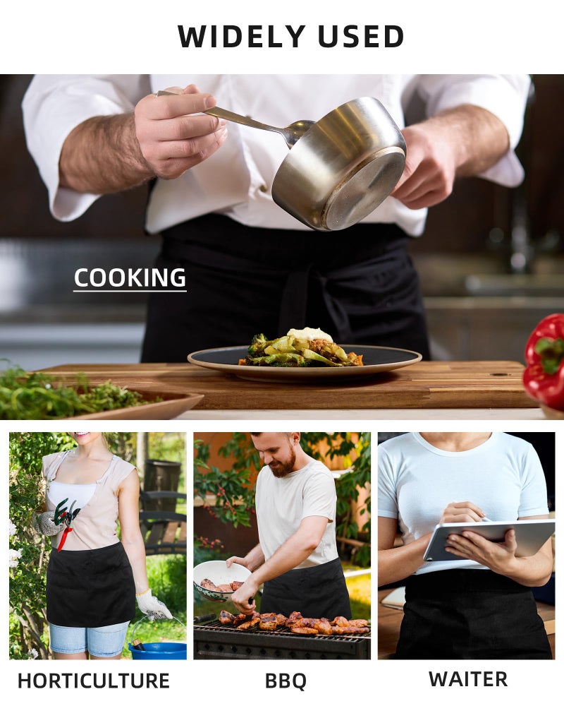 Xeoxarel Server Aprons with 4 Pockets, Unisex Waitress Waiter Waist Apron for Women and Man Half Navy Blue 11.5'' - Image 3