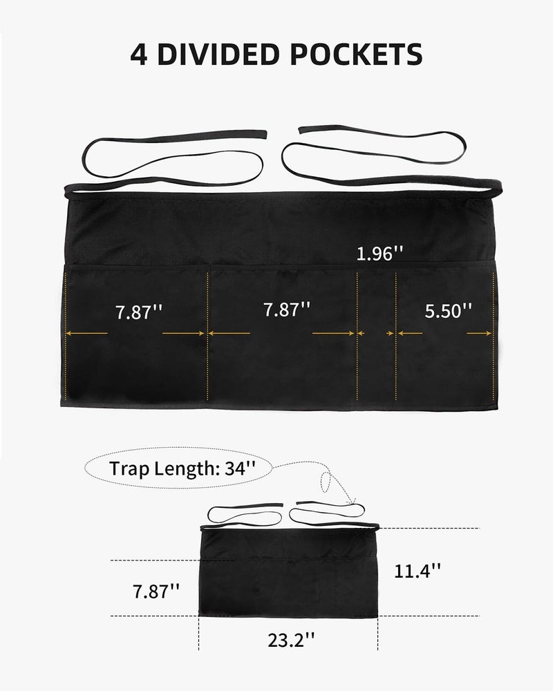 Xeoxarel Server Aprons with 4 Pockets, Unisex Waitress Waiter Waist Apron for Women and Man Half Navy Blue 11.5'' - Image 5