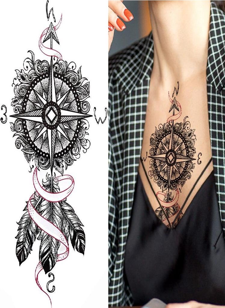 Eckek - Diamond Tree Planet Temporary Tattoo For Women Black Buddha Forest Hourglass Tattoo Sticker Fake Demon Eye Triangle Tatoo Paste - Image 1