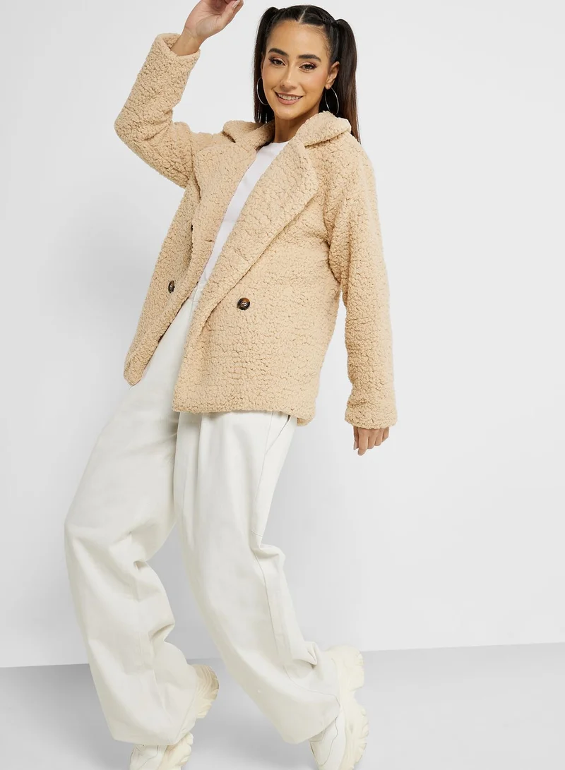 Ginger Lapel Faux Shearling Coat