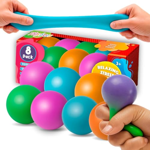 Playbees Pull Stretch Squeeze Stress Balls 8 Balls Elastic Sensory Balls for Stress Anxiety Relief Calming Fidgets for Kids Adults Assorted Color Balls for Autism ADHD Classroom Use - Image 1