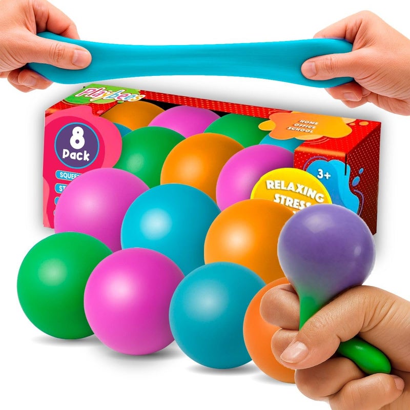 Playbees Pull Stretch Squeeze Stress Balls 8 Balls Elastic Sensory Balls for Stress Anxiety Relief Calming Fidgets for Kids Adults Assorted Color Balls for Autism ADHD Classroom Use - Image 3