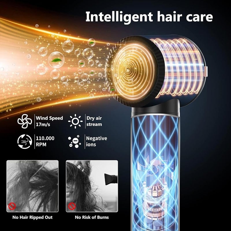 JINYAWA 7 in 1 Hair Dryer Brush,110000 RPM High Speed Blow Dryer Wrap System,Detachable Hair Styling Tools - Ionic Hair Dryer with Diffuser, Air Curling Iron,Curling Brush,Hair Straightener Brush - Image 2