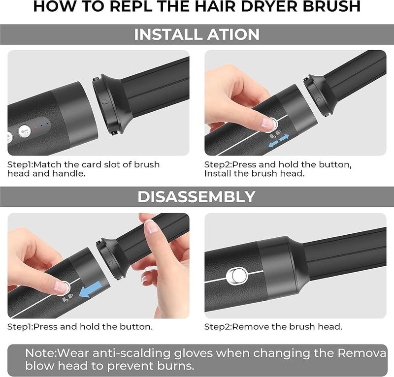 JINYAWA 7 in 1 Hair Dryer Brush,110000 RPM High Speed Blow Dryer Wrap System,Detachable Hair Styling Tools - Ionic Hair Dryer with Diffuser, Air Curling Iron,Curling Brush,Hair Straightener Brush - Image 4