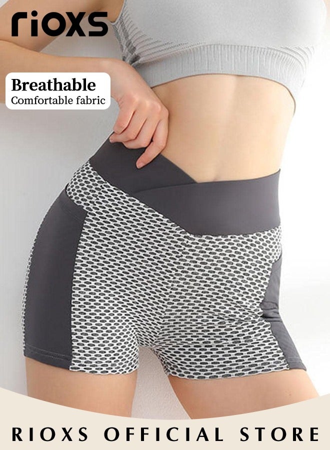 RIOXS Women's High Waisted Tummy Control Shorts Workout Yoga Pants Athletic Soft Training Shorts With Side Pockets For Phone  - Image 1