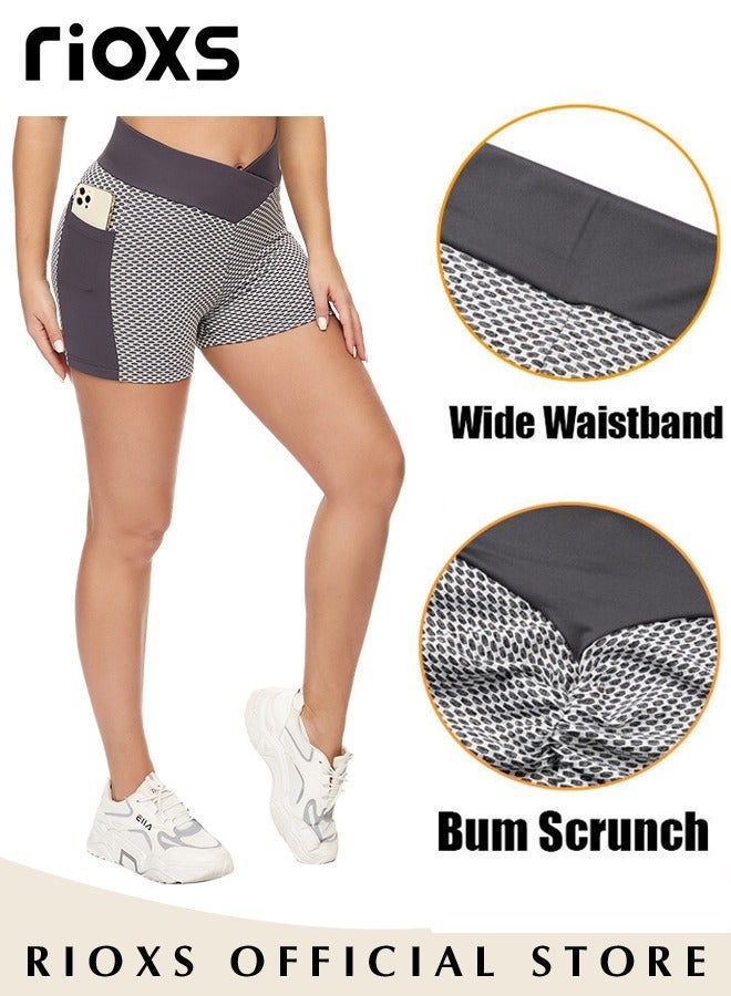 RIOXS Women's High Waisted Tummy Control Shorts Workout Yoga Pants Athletic Soft Training Shorts With Side Pockets For Phone - Image 5