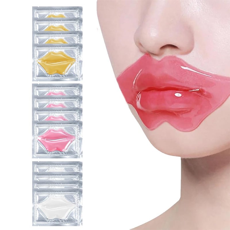 GQ 12 PCS Luxurious Korean Jelly Lip Mask,Hydrating Lip Plumper Mask Collagen Nourishing Lip Care Gel Pads Remove Dead Skin Anti Chapped & Anti-Aging Lip Patches
