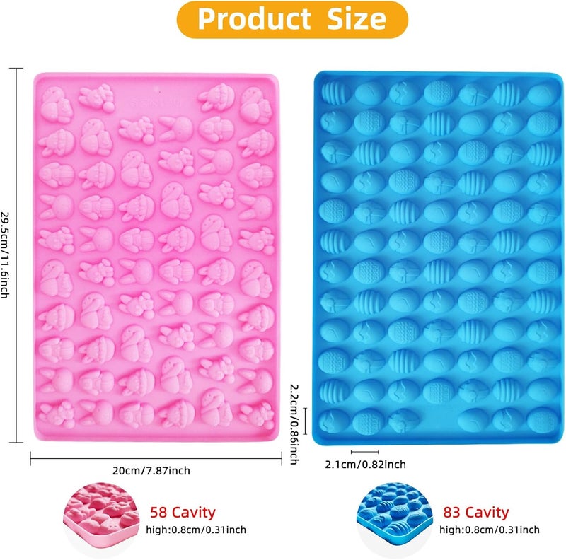 Ecerangus 2 PCS Easter Silicone Molds,58 Cavity Easter Egg Mold &83 Cavity Rabbit Bunny Mini Silicone Mold for Easter Party Baking Gummy, Candy, Chocolate, Cookie, Jelly,Pet Dog Treats Mold - Image 2