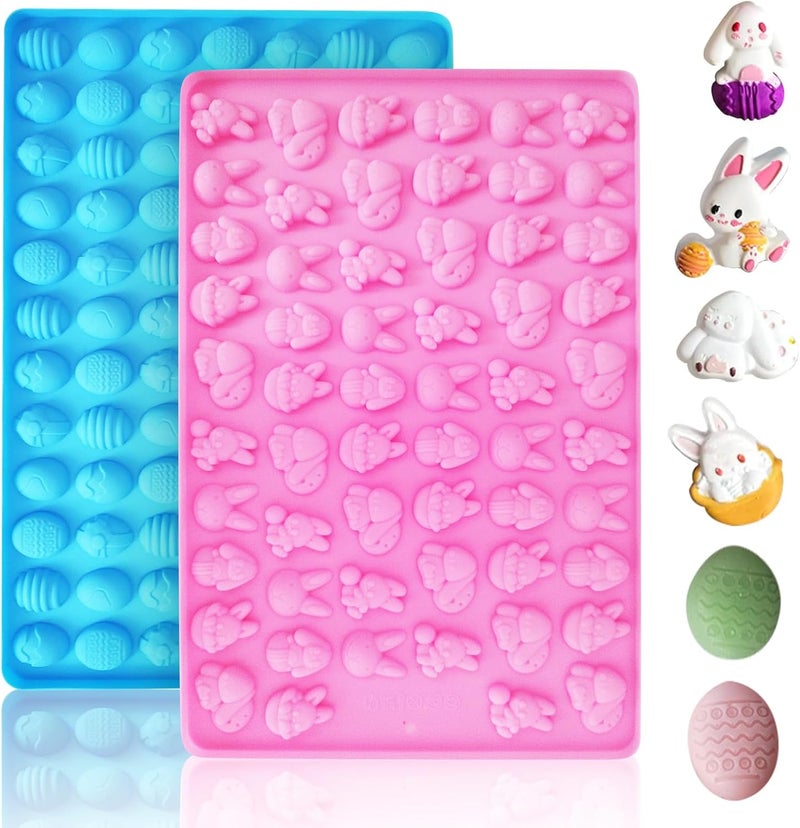 Ecerangus 2 PCS Easter Silicone Molds,58 Cavity Easter Egg Mold &83 Cavity Rabbit Bunny Mini Silicone Mold for Easter Party Baking Gummy, Candy, Chocolate, Cookie, Jelly,Pet Dog Treats Mold - Image 1