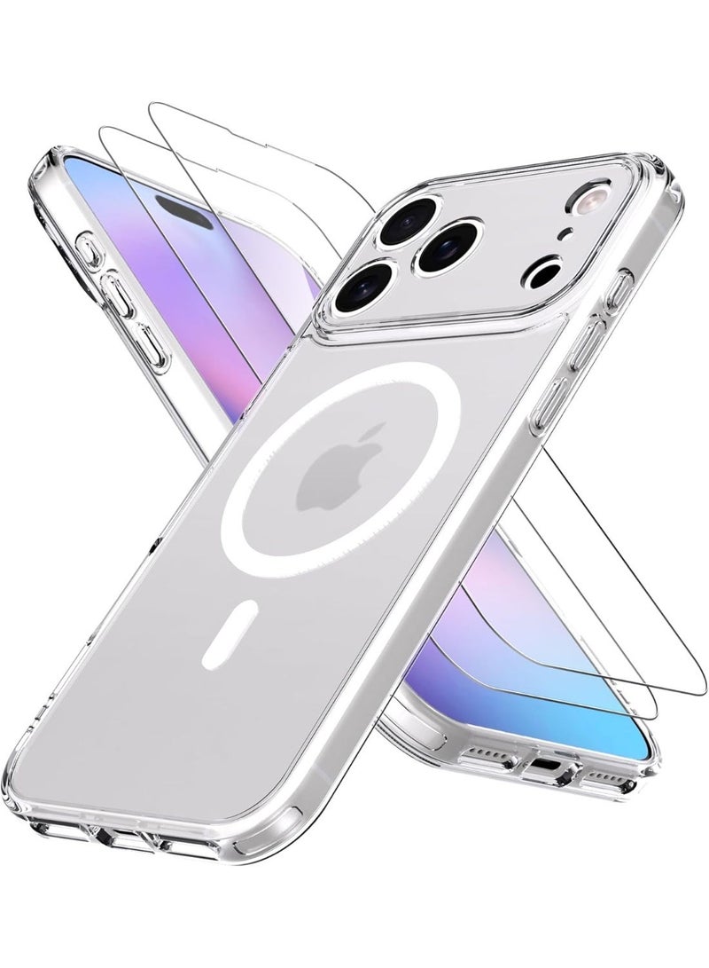 Raxoom Magnetic Case for iPhone 17 Pro Max â€“ Clear Shockproof Anti-Yellowing TPU Cover with [2 Pack] HD Tempered Glass Screen Protectors, Anti-Scratch, Wireless Charging Compatible - Image 1