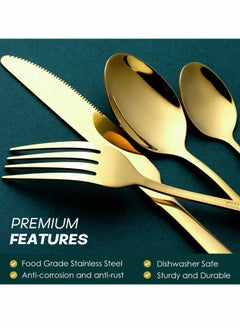 KASTWAVE Gold Silverware Set 24PCS Gold Forged Stainless Steel Flatware Set Tableware Service for 4 Kitchen Utensil Set for Home Restaurant Dishwasher Safe Western Cutlery Knife Fork Spoon Gift Box Set  - Image 5