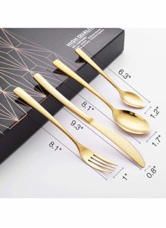 KASTWAVE Gold Silverware Set 24PCS Gold Forged Stainless Steel Flatware Set Tableware Service for 4 Kitchen Utensil Set for Home Restaurant Dishwasher Safe Western Cutlery Knife Fork Spoon Gift Box Set  - Image 4
