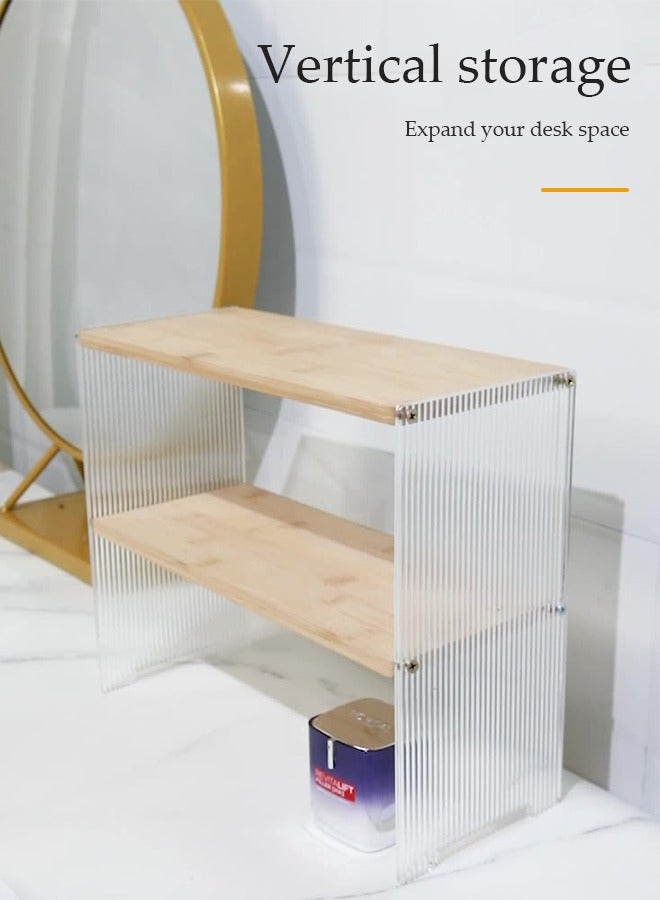 DUNISO رف تخزين مكتبي، رف فرز توابل المطبخ ذو الطبقتين، رف تخزين طاولة زينة متعدد الوظائف، مناسب للمكاتب والمطابخ وغرف النوم والحمامات، 28 * 14 * 34 سم - Image 5