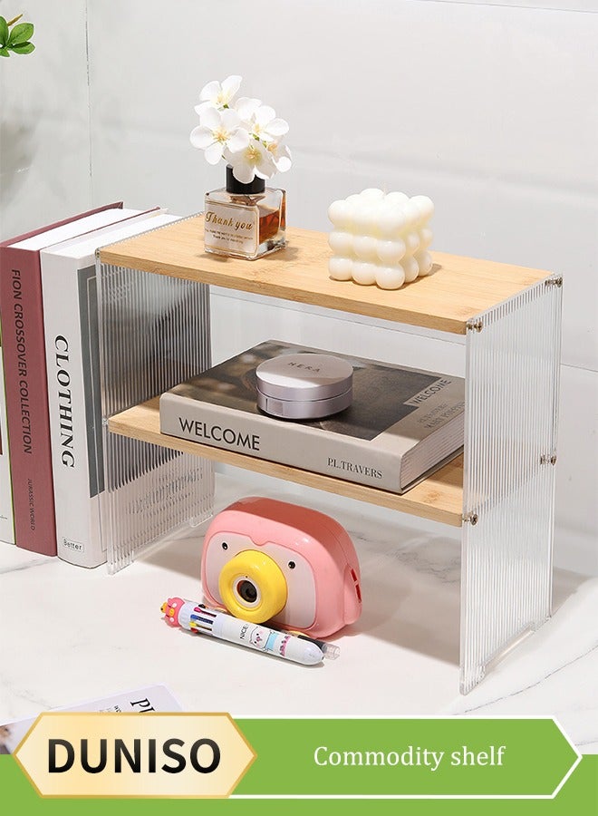 DUNISO رف تخزين مكتبي، رف فرز توابل المطبخ ذو الطبقتين، رف تخزين طاولة زينة متعدد الوظائف، مناسب للمكاتب والمطابخ وغرف النوم والحمامات، 28 * 14 * 34 سم - Image 1