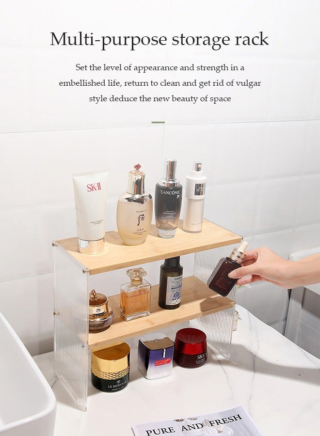 DUNISO رف تخزين مكتبي، رف فرز توابل المطبخ ذو الطبقتين، رف تخزين طاولة زينة متعدد الوظائف، مناسب للمكاتب والمطابخ وغرف النوم والحمامات، 28 * 14 * 34 سم - Image 3