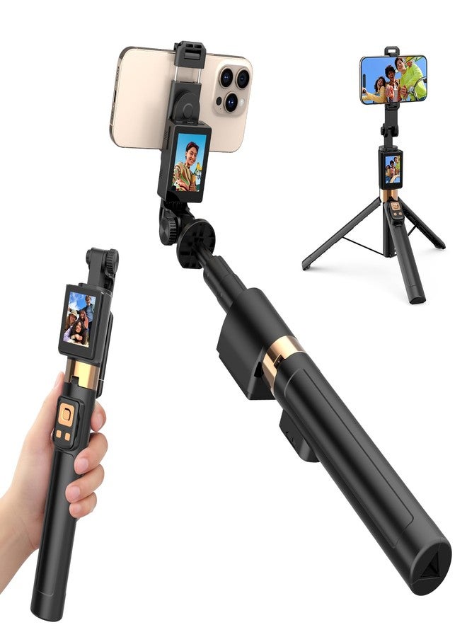 Moman 69" Selfie Stick Tripod with Selfie Monitor, CL07 Extendable Back Camera Phone Tripod with Wireless Remote for iPhone and Android, Perfect for Travel Vlogging - Image 1