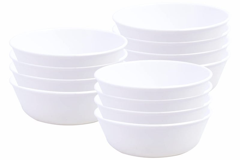 Wonder Plastic Sigma 500 Unbreakable BPA Free Plastic Bowl Set for Cereal, Salad, Rice, Soup, Pasta, Snack Bowl, Microwave Safe, Dishwasher Safe, 12 Pcs, 450 ml, White Color - Image 1