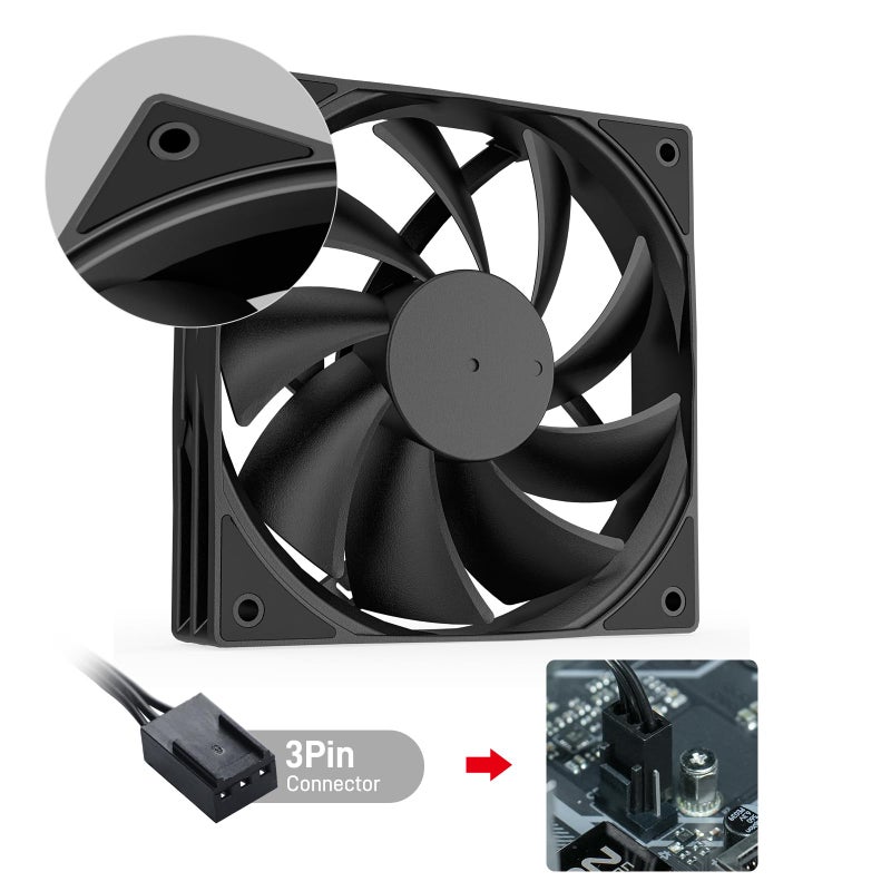DARKROCK 3-Pack 120mm Black Computer Case Fans High Performance Cooling Low Noise 3-Pin 1200 RPM Hydraulic Bearing Quiet Long life Up to 30,000 hours 5 Years After-sales Service - Image 5