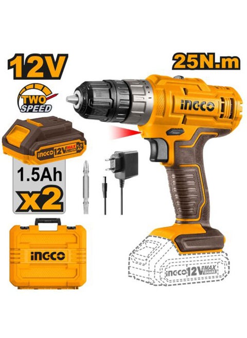 Cordless Drill 12 Volt 25 Nm 2 Batteries 1.5Ha And Charger