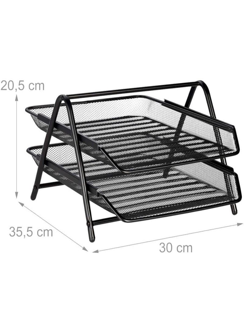 أتش أف صينية ورق ذات طبقتين، منظم سطح المكتب، صينية معدنية ذات طبقتين بحجم A4، منظم مكتب، تخزين ملفات ورقية، مساحة عمل، مكتب، أسود - Image 3