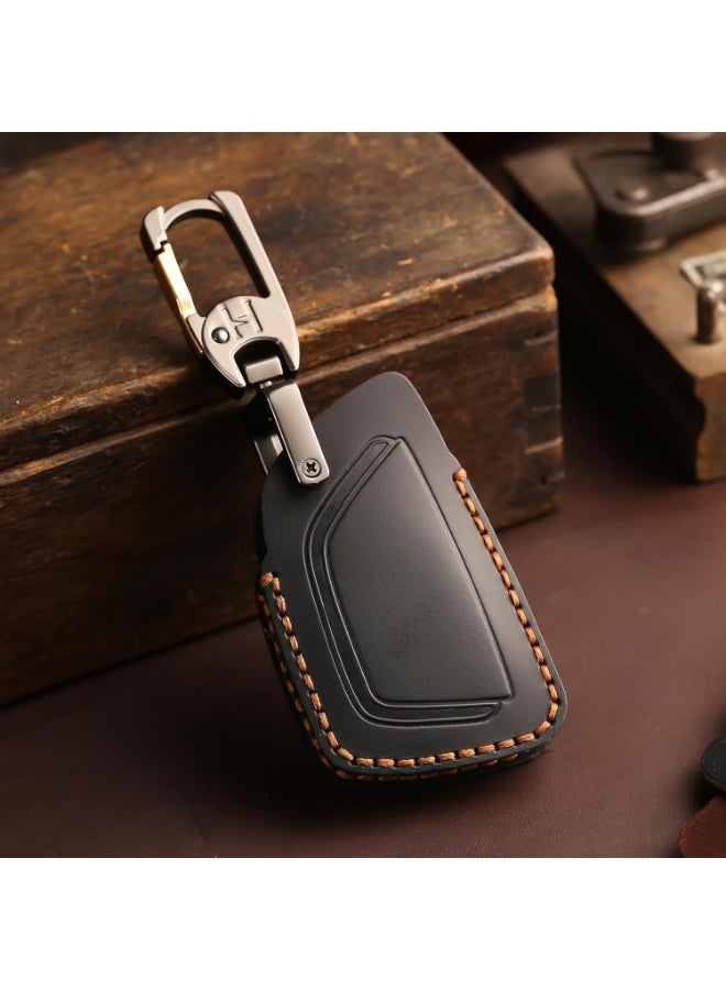 JOGAMS Leather Key Fob Cover, Compatible with 2021/2022/2023/2024/2025 GMC Yukon Denali Sierra for Chevy Silverado Suburban Tahoe Buick etc, Retro Style Design Key Holder Protector (6 Button, Black) - Image 4