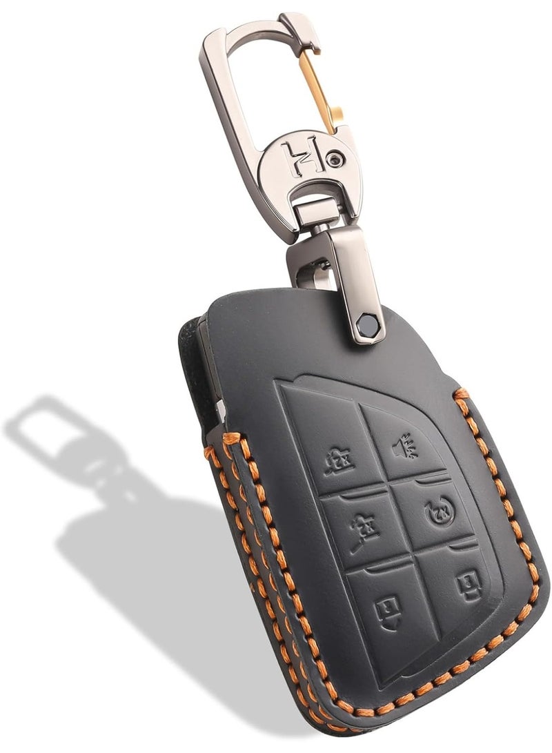 JOGAMS Leather Key Fob Cover, Compatible with 2021/2022/2023/2024/2025 GMC Yukon Denali Sierra for Chevy Silverado Suburban Tahoe Buick etc, Retro Style Design Key Holder Protector (6 Button, Black) - Image 1