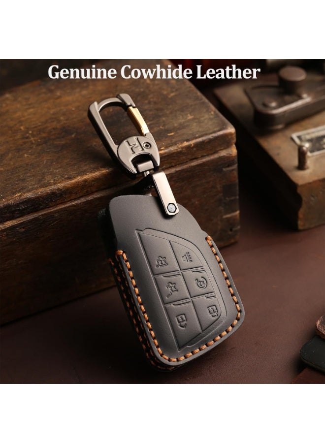 JOGAMS Leather Key Fob Cover, Compatible with 2021/2022/2023/2024/2025 GMC Yukon Denali Sierra for Chevy Silverado Suburban Tahoe Buick etc, Retro Style Design Key Holder Protector (6 Button, Black) - Image 3