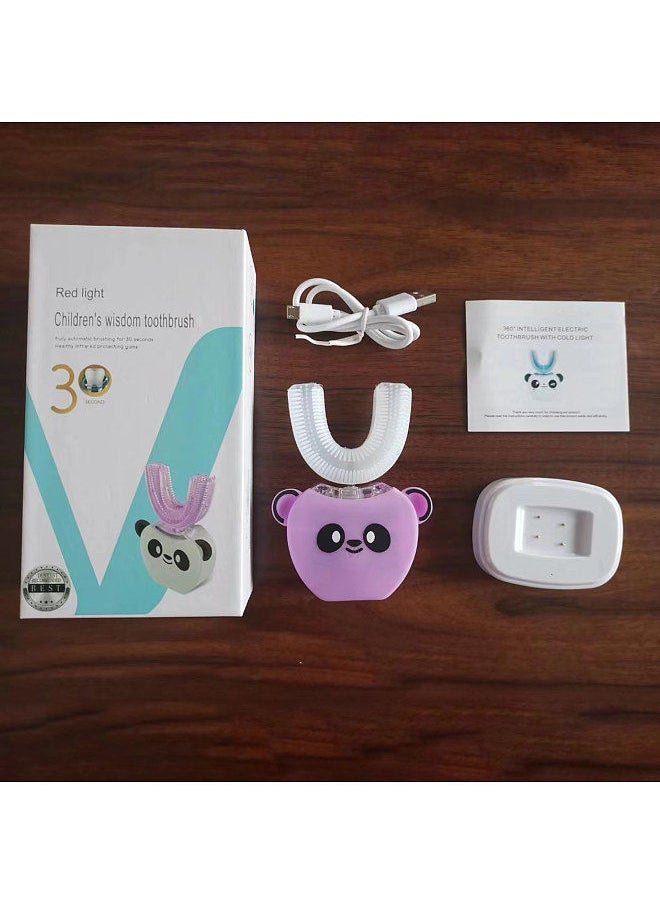 Kids Electric Toothbrush U-Shape 360 Degrees Oral Cleaner with Automatic Smart Timer Cold Light Whitening for 3-7-year-old