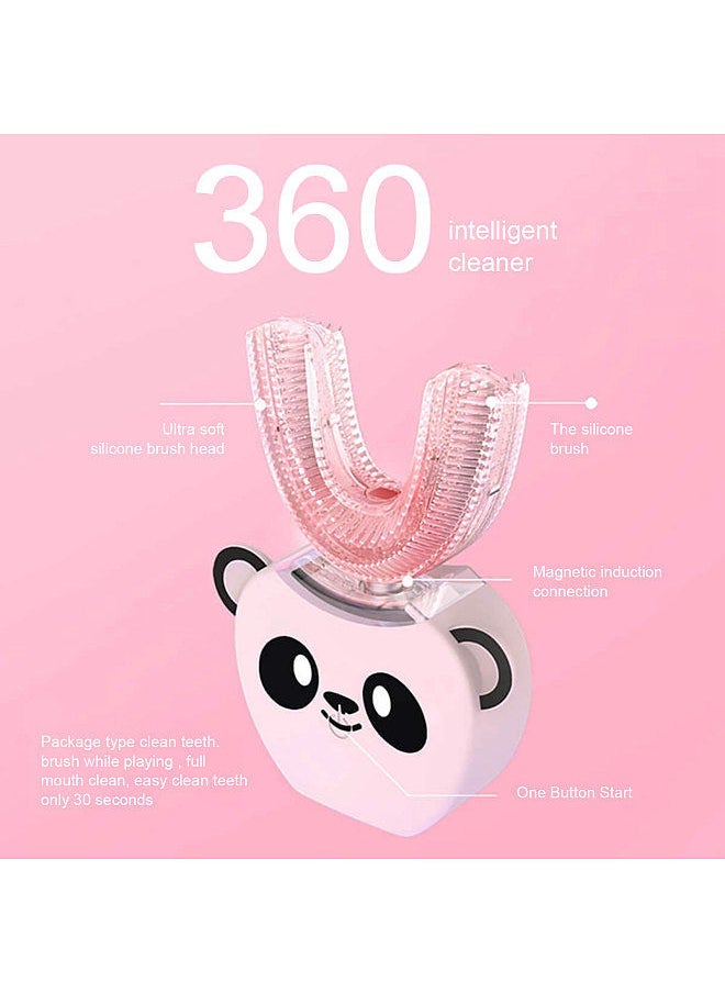 Kids Electric Toothbrush U-Shape 360 Degrees Oral Cleaner with Automatic Smart Timer Cold Light Whitening for 3-7-year-old