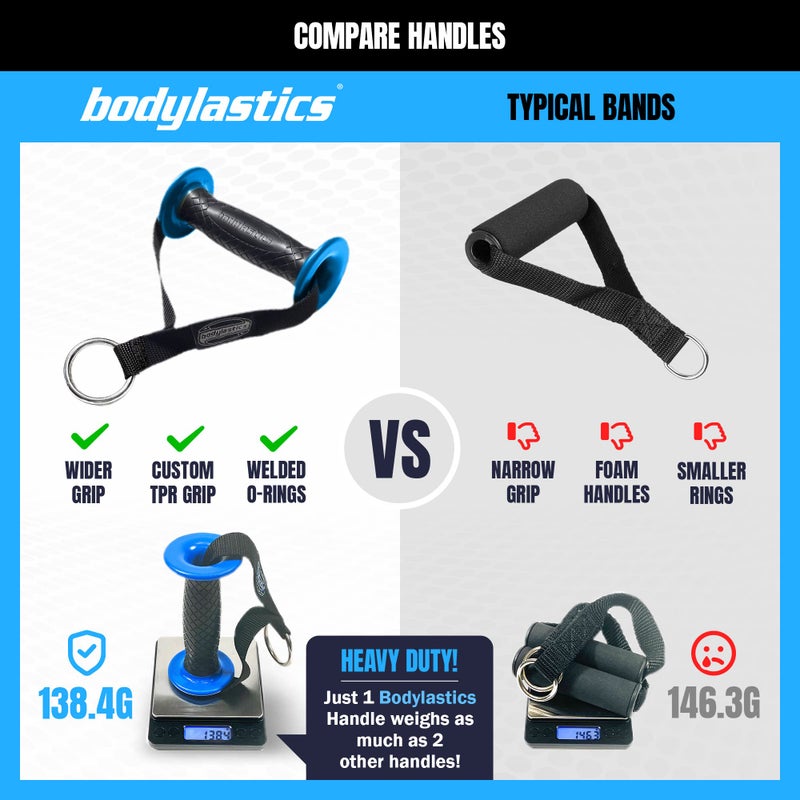 Bodylastics مجموعة حبال المقاومة من Bodylastics PRO Series - 6 حبال، مقابض، أحزمة كاحل، رافعة باب، حقيبة حمل حبال تمارين ثقيلة - تقنيات تقليل المشبك والضغط المسجلة ببراءة اختراع (280 رطل أقصى ضغط) - Image 3