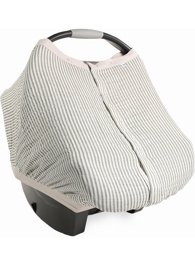 ليتل يونيكورن Little Unicorn Cotton Muslin Car Seat Canopy 2 (Grey Stripe) - Image 1
