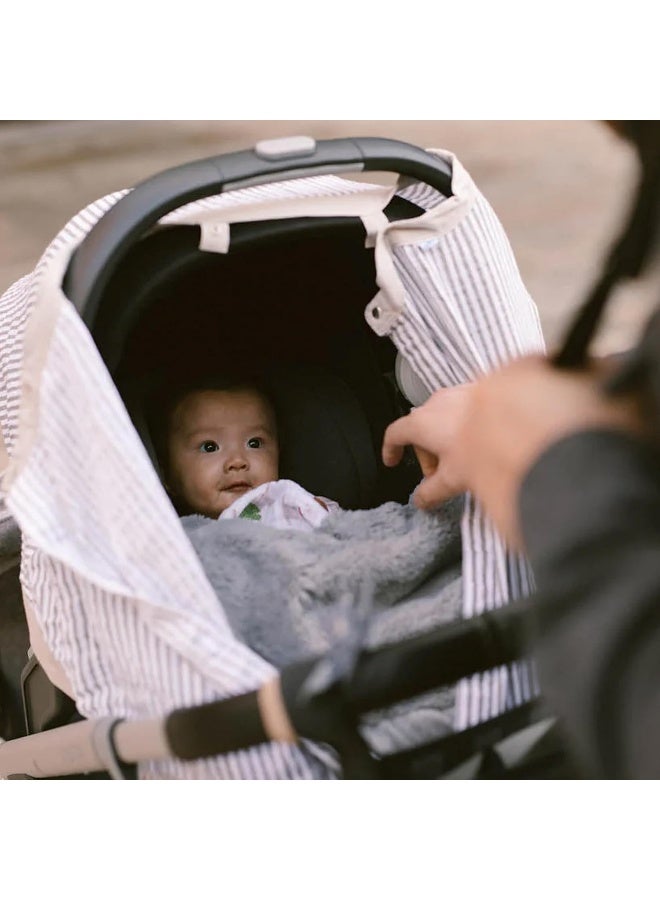ليتل يونيكورن Little Unicorn Cotton Muslin Car Seat Canopy 2 (Grey Stripe) - Image 4