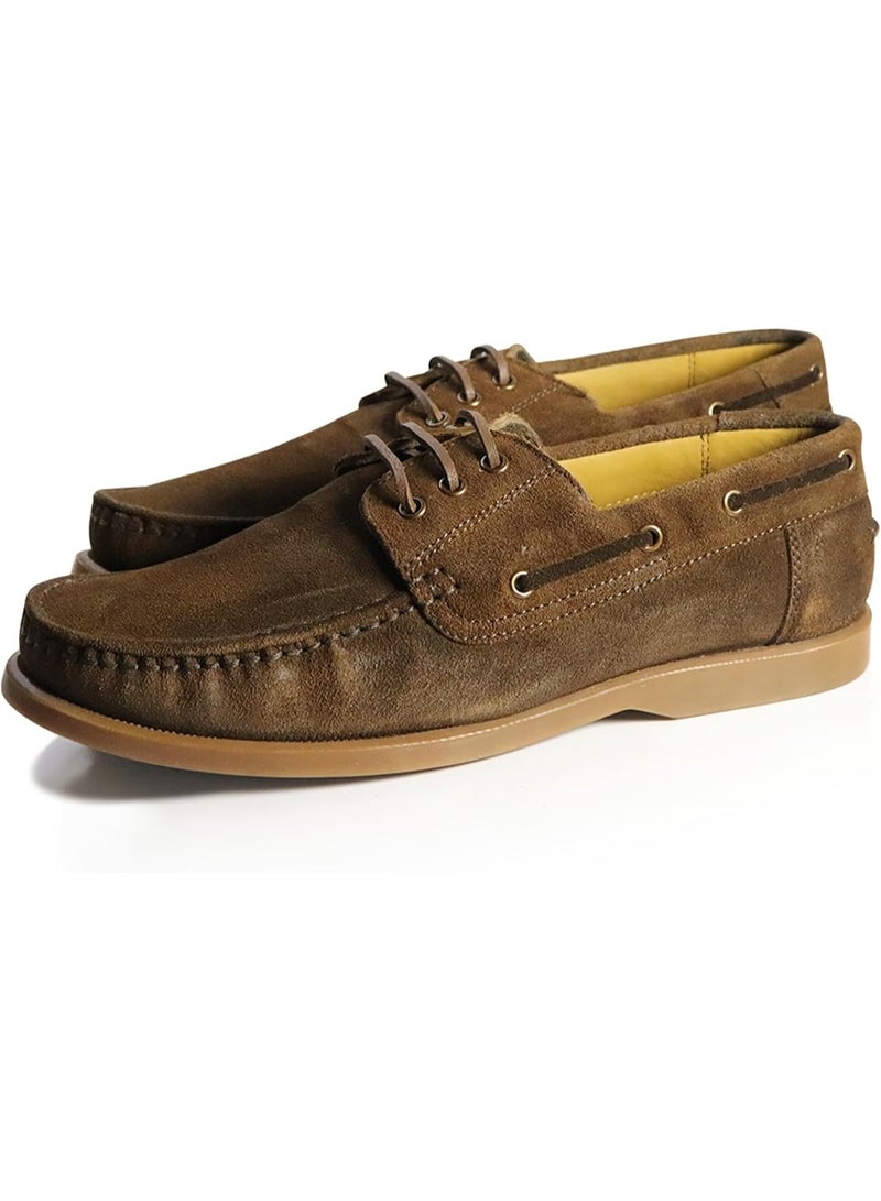 Mont Hawk Men's Premium Suede Leather Lace-Up Boat Shoes with Cushioned Insole & Rubber Sole - Brown - Image 1