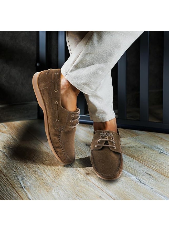 Mont Hawk Men's Premium Suede Leather Lace-Up Boat Shoes with Cushioned Insole & Rubber Sole - Brown - Image 3