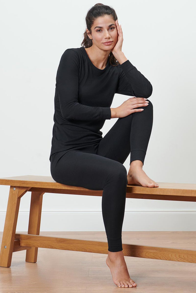 Tchibo Women 2 Pieces Plain Sleepwear Top And Bottom Set, Black  - Image 1
