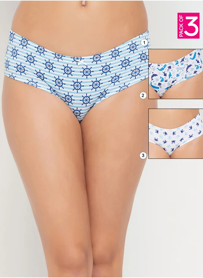 Clovia Clovia Pack of 3 - Sea Life Print Mid Rise Hipster Briefs with Inner Elastic