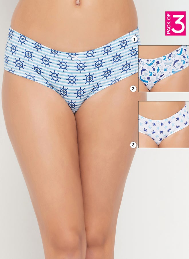 Clovia Pack of 3 - Sea Life Print Mid Rise Hipster Briefs with Inner Elastic - Image 1