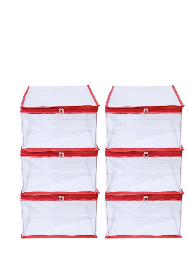 ABBASI Saree Cover Storage Bag Big for Clothes with Zip Organizer for Wardrobe, transparent Large Design Boxes (Red, Pack of 6) - Image 1