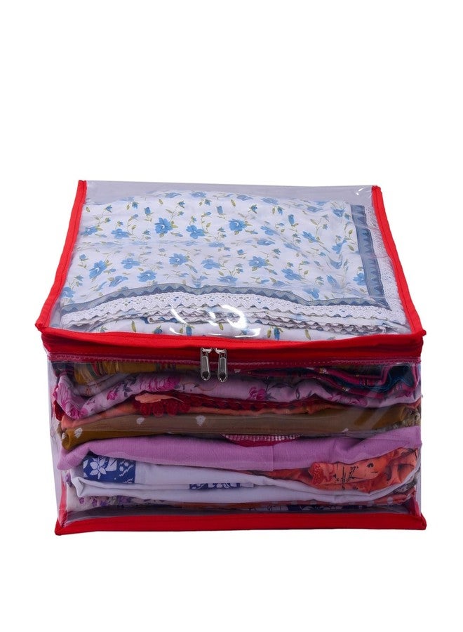 ABBASI Saree Cover Storage Bag Big for Clothes with Zip Organizer for Wardrobe, transparent Large Design Boxes (Red, Pack of 6) - Image 2