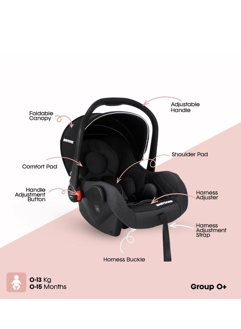 BABYDOES CARRIER - Infant/Baby/Kids Car Seat with Full Body Support Cushion, Adjustable Harness & Canopy, Rear Facing Seat, Carry Cot, 0-15 Months (Upto 13 kg) - Black - Image 2