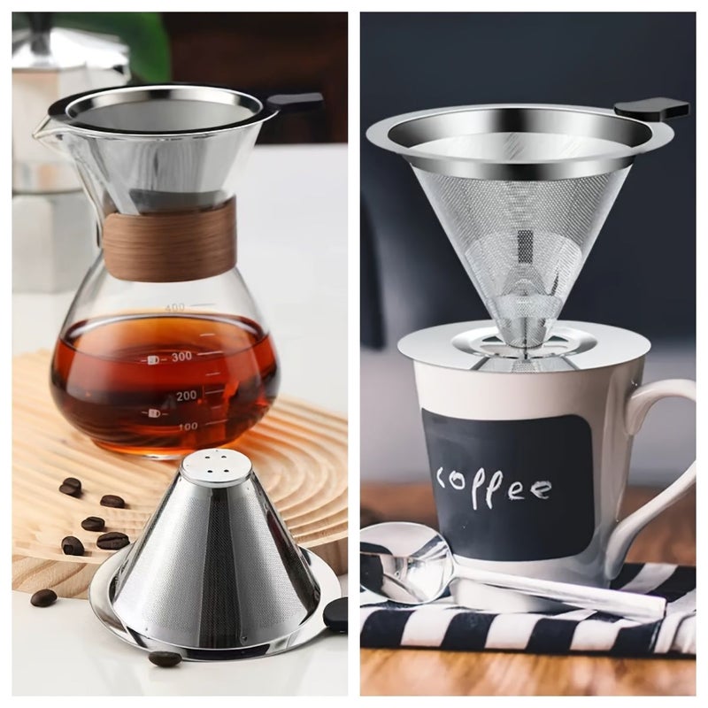 Elegant Coffee Filter Double Layer 600 Mesh Non Slip Silicone Handle Portable - Image 2