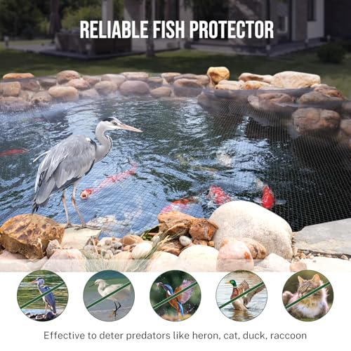 Alloxity Pond Netting for Koi Ponds, 7 x 10ft Koi Pond Net Cover, Durable & Sturdy Pond Netting Cover for Leaves, Protect Koi Fish Against Herons, Raccoons, Cats & Predators, 12pcs Stakes Included - Image 2