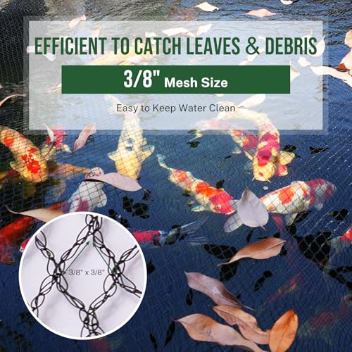 Alloxity Pond Netting for Koi Ponds, 7 x 10ft Koi Pond Net Cover, Durable & Sturdy Pond Netting Cover for Leaves, Protect Koi Fish Against Herons, Raccoons, Cats & Predators, 12pcs Stakes Included - Image 3
