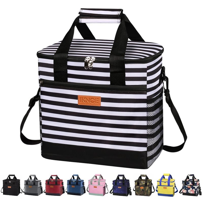 حقيبة تبريد كبيرة قابلة للطي بسعة 24 علبة من إيكناو، حقيبة غداء معزولة مقاومة للتسرب مع جيوب متعددة للبالغين، حقيبة حرارية للشاطئ والنزهات والعمل