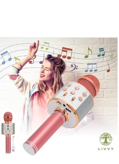 LIVVY Bluetooth Wireless Karaoke Microphone | 3-in-1 Portable Handheld Mic Speaker for Smartphones | Wireless Bluetooth Speaker with 3-Layer Automatic Noise Reduction - (Rose Gold)  - Image 1