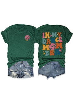 Fashionable Short Sleeve T-shirt For Women In My Dance Mom Era Ball New Style Crew Neck Tee Retro green front chest (color picture)