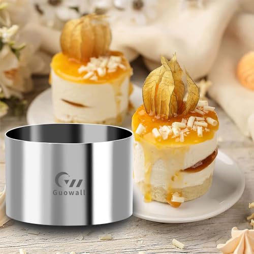 Guowall Seamless Cake Ring Mold 4 Pack Stainless Steel Mousse Mould Round Food Mold Pastry Cookie Cutter for Baking - 3.15 x 2 inch - Image 2